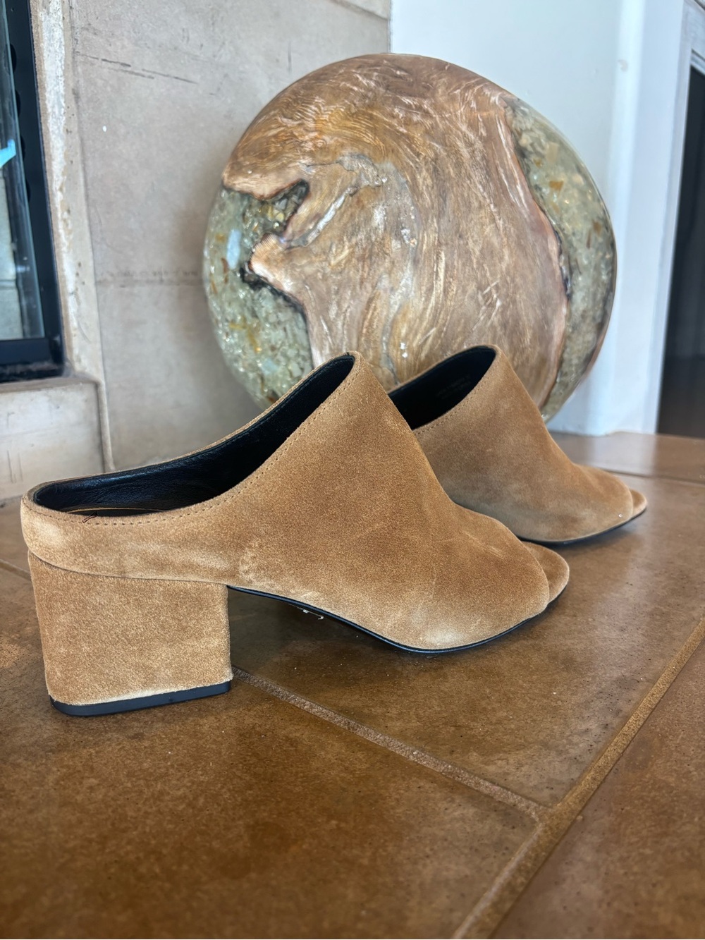 3.1 Phillip Lim Tan Suede Block Heel Mules